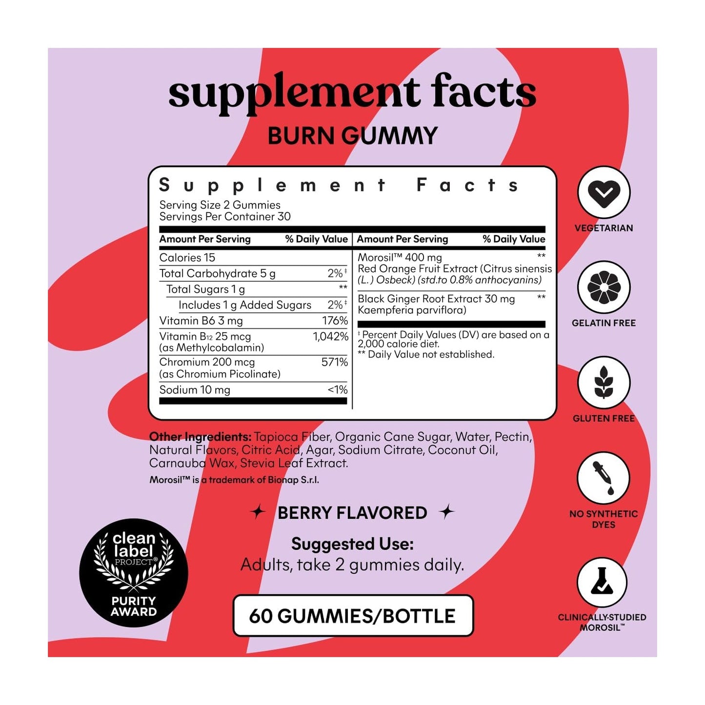 Lemme Burn Belly Fat & Metabolism Gummies for Women, 30-Day Supply | Clinically Studied Morosil, Black Ginger, B6, B12, Chromium, Vegan, Gluten-Free, Berry Flavor