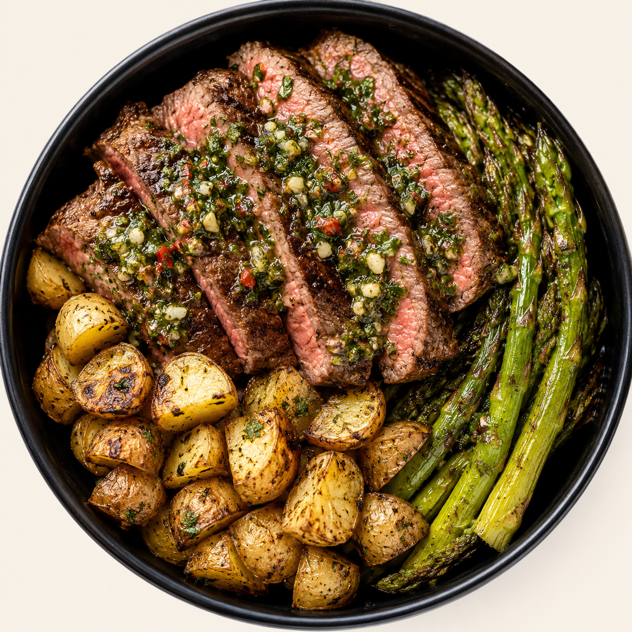 Chimichurri Steak House Power Bowl(Roasted Potatoes-Asparagus)