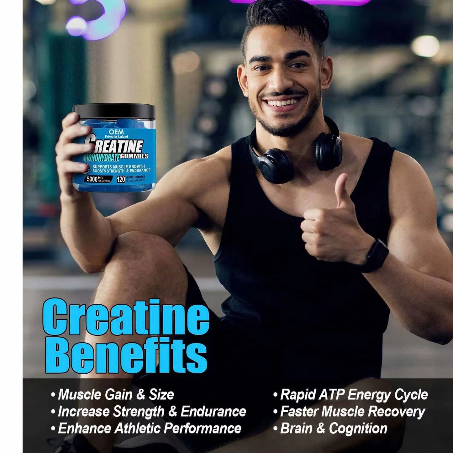 Pre-Order! Creatine Gummies Customized Flavor Pre Workout Supplement 5000mg Creatine Monohydrate Gummies