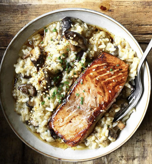 Japanese Honey Glazed Salmon with Mushroom Risotto