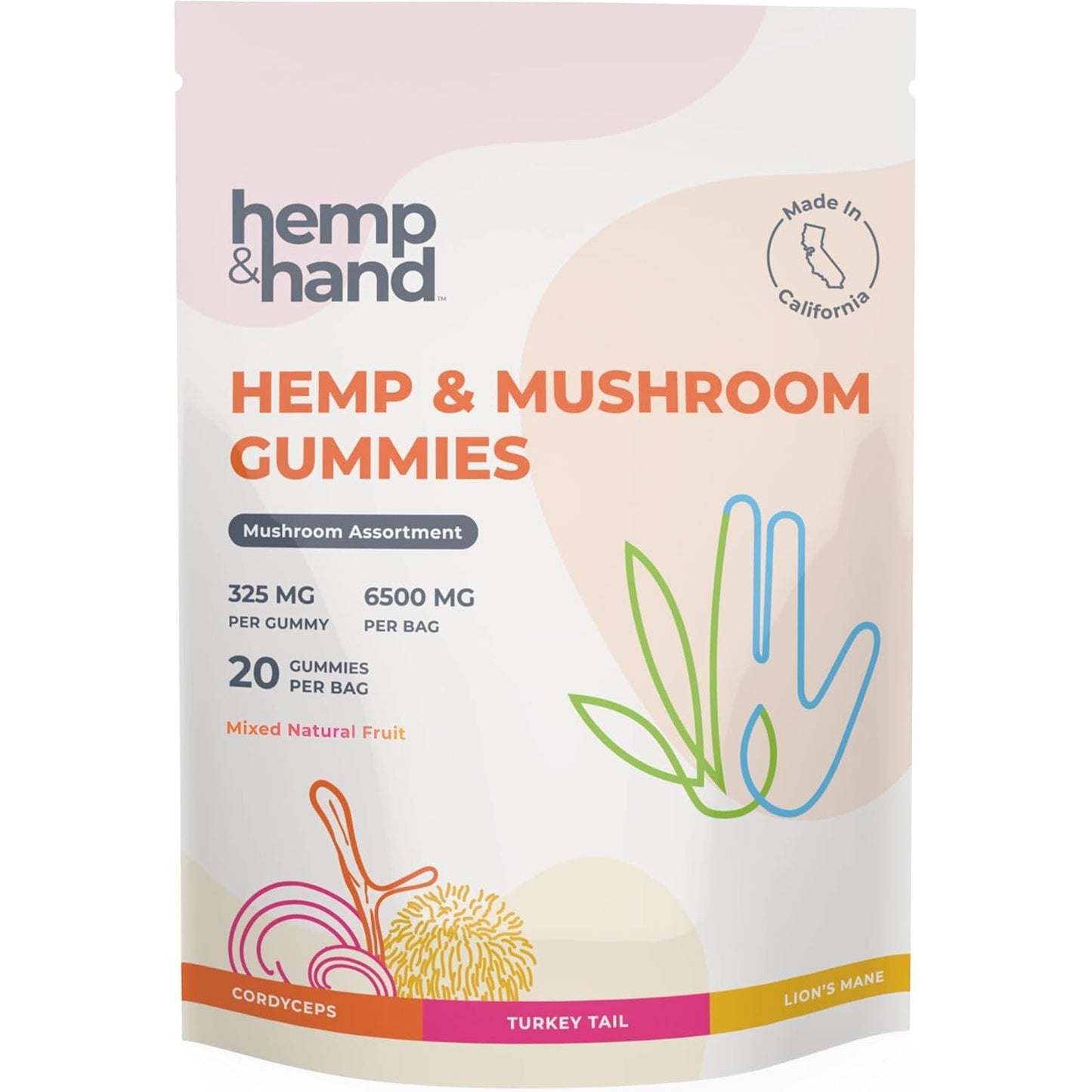 Hemp & Mushroom Gummies 6500mg - Max Strength for Adults | Chill, Inflammation, Natural Pain, Restful Sleep (325mg Gummy) - by Hemp and Hand