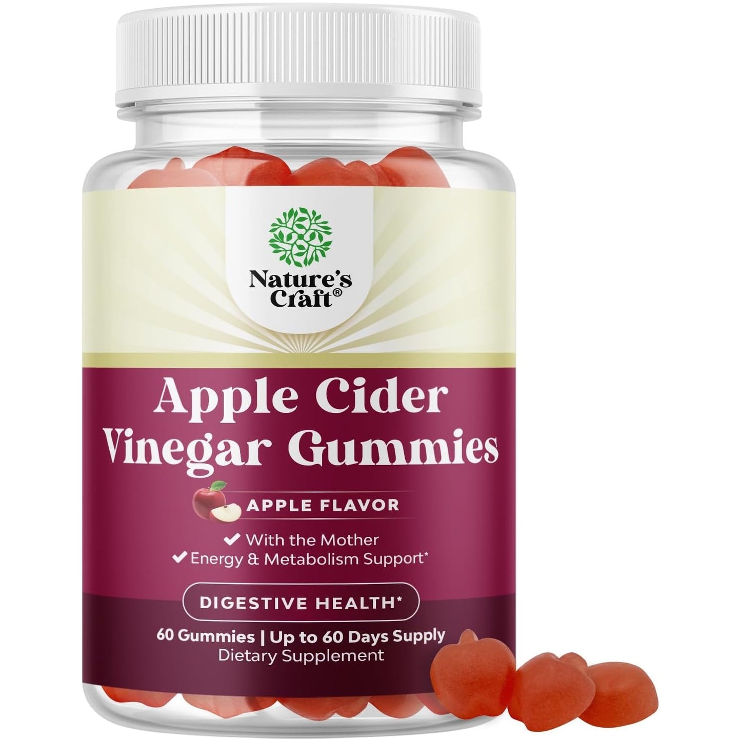Apple Cider Vinegar Gummies with Mother - Cleanse & Detox ACV Gummies for Weight Loss, Gut Health, Bloating, Metabolism & Energy Support - ACV with Mother with B12 Vitamin, B6 & Pomegranate - 60 Ct