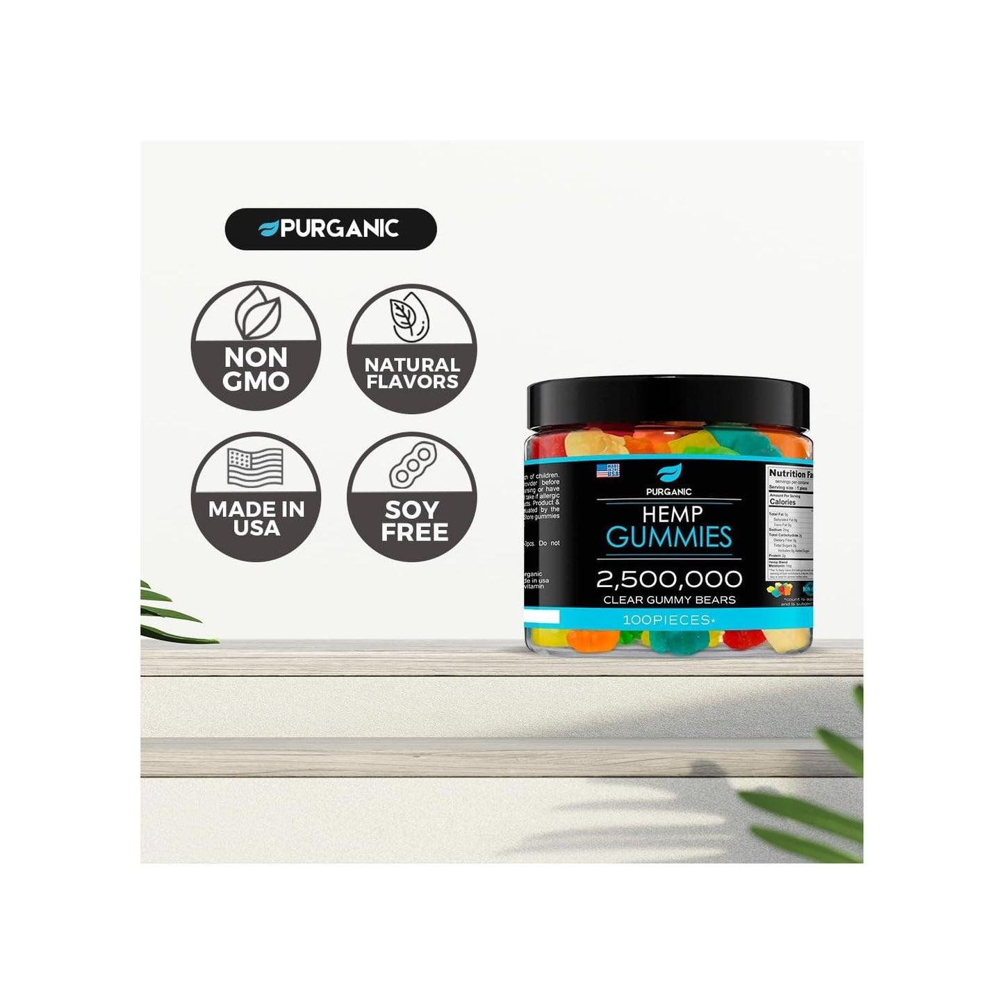 Hemp Gummies - Made in USA - 100% Natural and Tasty Fruit Flavors - 100ct