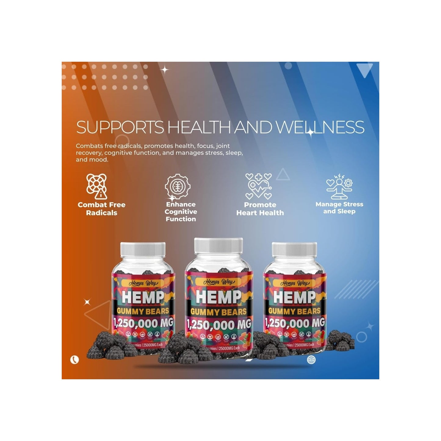 Organic Hemp Gummies for Stresss, Pains, Sleeps, Support- All-Natural, High Potency, Non-GMO, Vegan & 100% Natural Wellness Supplement Prime Vigor XL