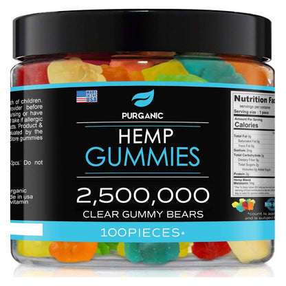 Hemp Gummies - Made in USA - 100% Natural and Tasty Fruit Flavors - 100ct