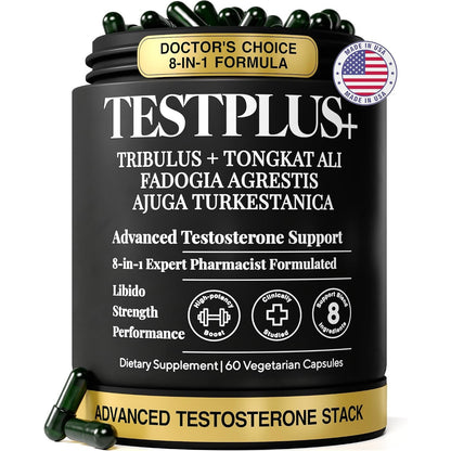 Testosterone Booster for Men, 1,450mg 8-in-1, 700mg Tongkat Ali 200:1, 60ct | Energy, Strength, Focus & Male Vitality Support: Fadogia Agrestis, Turkesterone, Ashwagandha, Tribulus & Maca Root