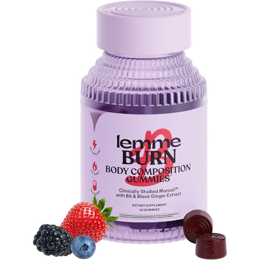 Lemme Burn Belly Fat & Metabolism Gummies for Women, 30-Day Supply | Clinically Studied Morosil, Black Ginger, B6, B12, Chromium, Vegan, Gluten-Free, Berry Flavor