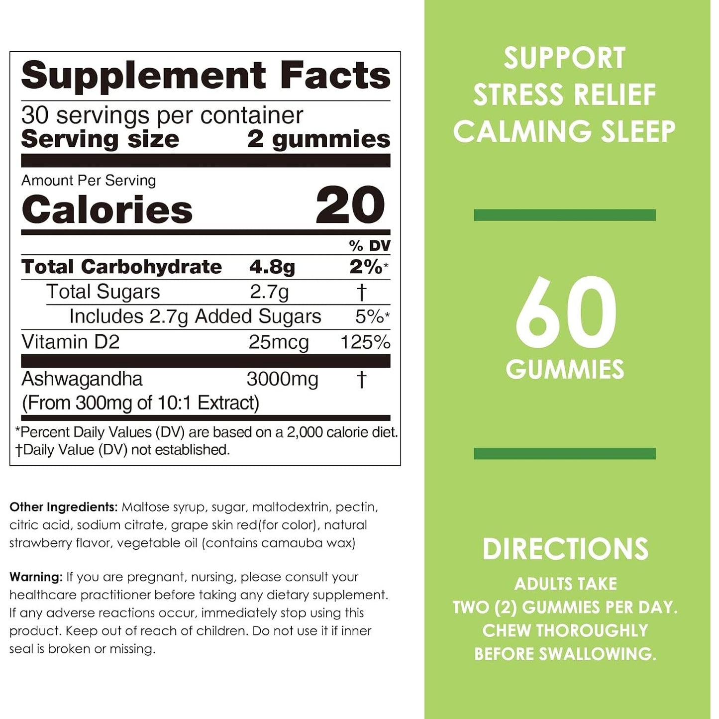 Nature's Key Ashwagandha Gummies, 3000mg High Potency Ashwagandha Root Extract with Vitamin D2, Stress, Calm Mood & Cognition, for Men & Women, Strawberry Flavor (60 Count (Pack of 1)