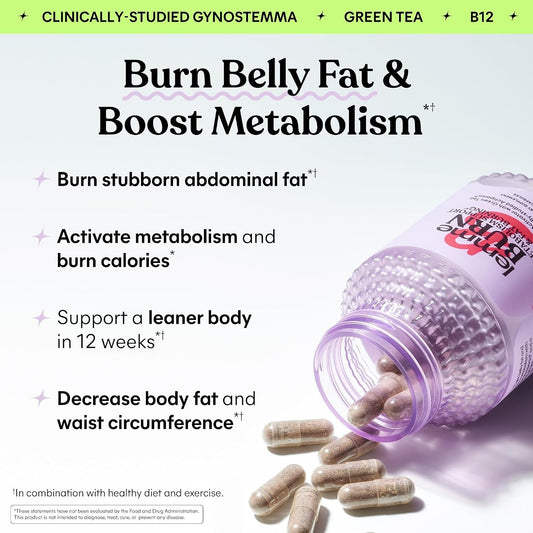 Lemme Burn Belly Fat Capsules for Metabolism Support, 30-Day Supply | AMPK Activator for Men & Women, Clinically Studied Actiponin Gynostemma, Green Tea Extract, Vitamins B6 & B12 Gluten Free