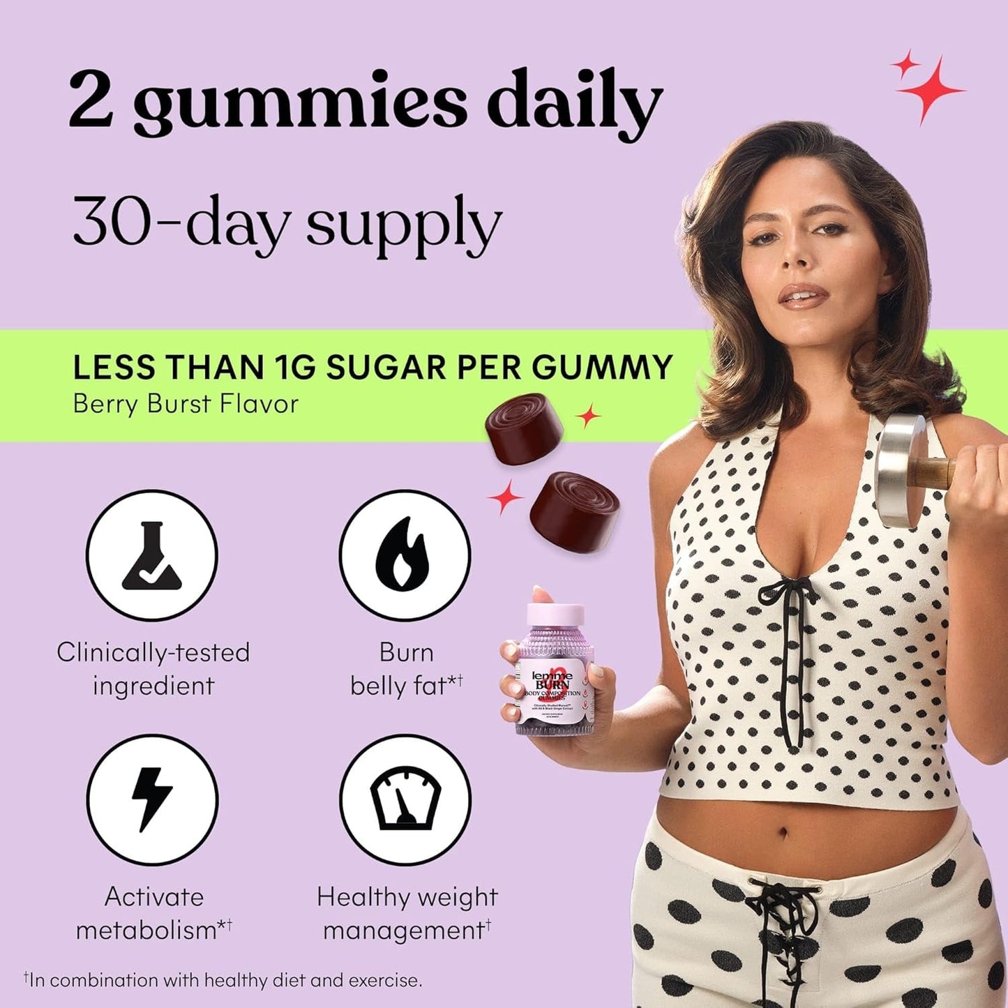 Lemme Burn Belly Fat & Metabolism Gummies for Women, 30-Day Supply | Clinically Studied Morosil, Black Ginger, B6, B12, Chromium, Vegan, Gluten-Free, Berry Flavor