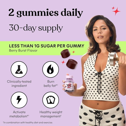Lemme Burn Belly Fat & Metabolism Gummies for Women, 30-Day Supply | Clinically Studied Morosil, Black Ginger, B6, B12, Chromium, Vegan, Gluten-Free, Berry Flavor