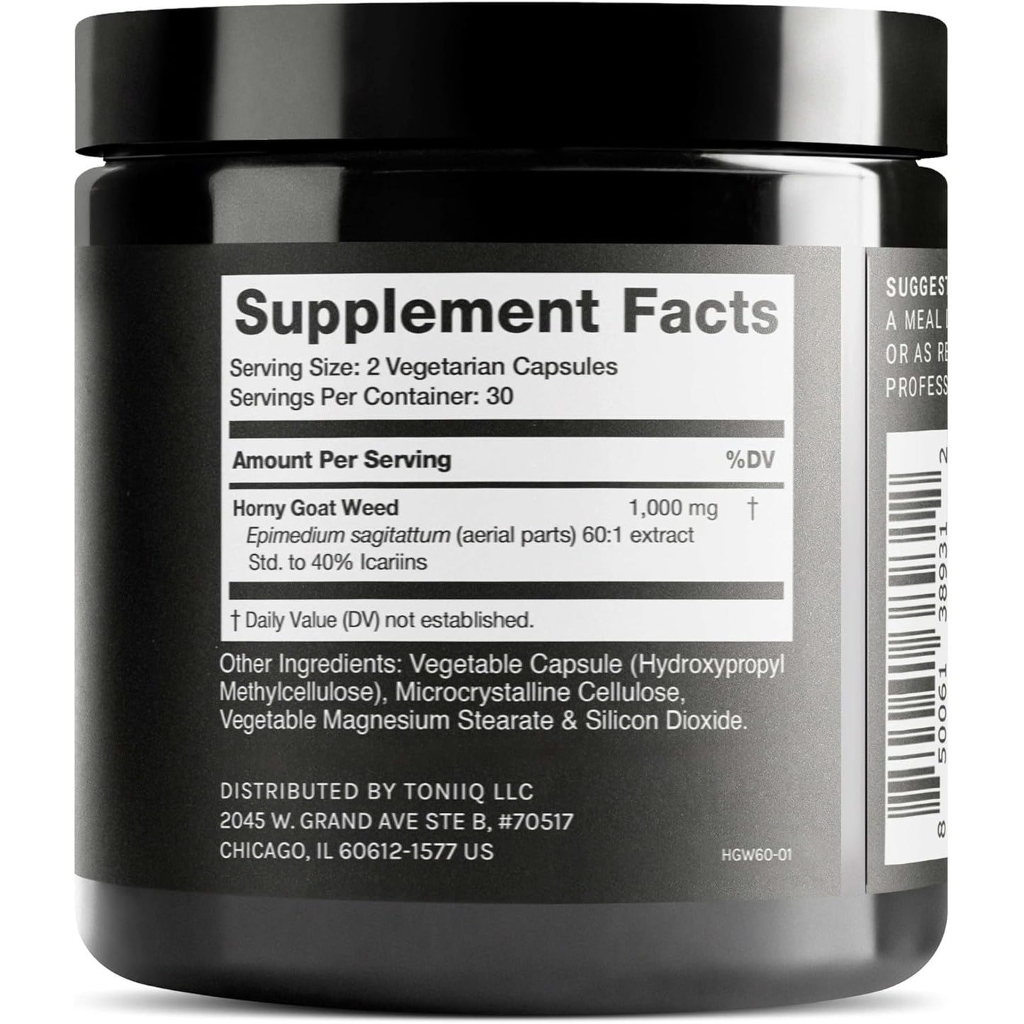 Toniiq Super Strength Horny Goat Weed for Men & Women | Epimedium sagittatum—40% Icariins—60:1 Concentrated Extract—Third-Party Tested—Premium Horny Goat Weed for Men—60 Caps