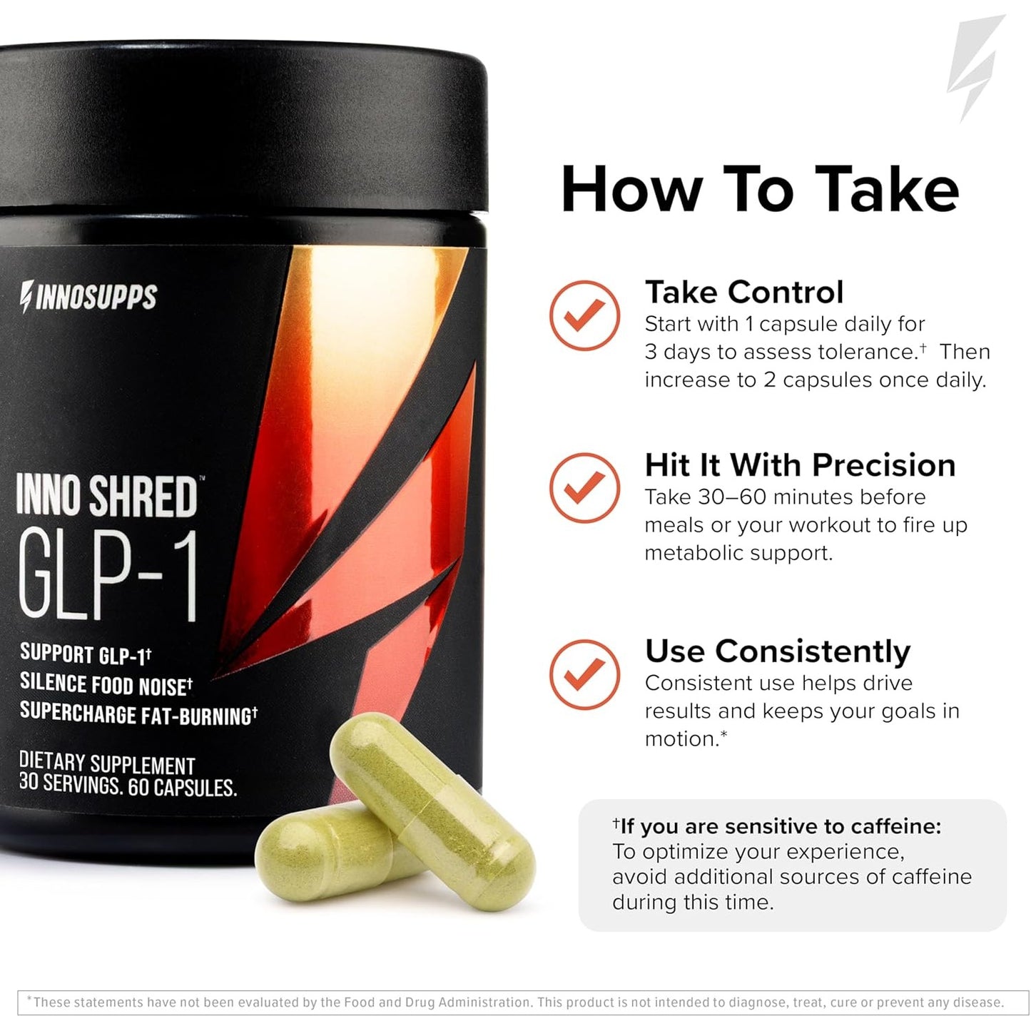 Inno Shred GLP-1 Thermogenic Fat Burner & Appetite Support, 30 Servings | Weight loss, metabolism & energy support with Berberine, Green Coffee Bean, B Vitamins; GLP-1 support for men & women