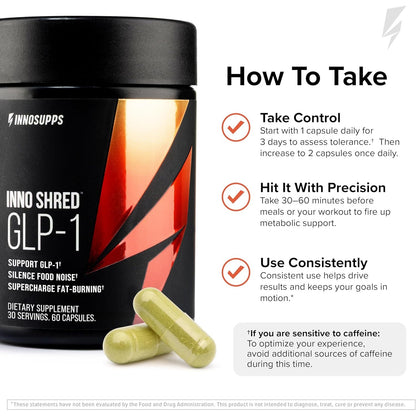 Inno Shred GLP-1 Thermogenic Fat Burner & Appetite Support, 30 Servings | Weight loss, metabolism & energy support with Berberine, Green Coffee Bean, B Vitamins; GLP-1 support for men & women