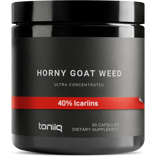 Toniiq Super Strength Horny Goat Weed for Men & Women | Epimedium sagittatum—40% Icariins—60:1 Concentrated Extract—Third-Party Tested—Premium Horny Goat Weed for Men—60 Caps