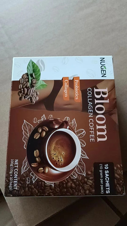 Pre-Order! Slimming Instant Coffee in Chocolate Flavor Neutral Taste Cream Bitter Sugar Glutenin Collagen Bloom White Powder Box Packaging
