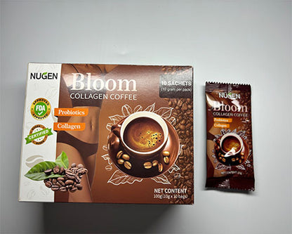 Pre-Order! Slimming Instant Coffee in Chocolate Flavor Neutral Taste Cream Bitter Sugar Glutenin Collagen Bloom White Powder Box Packaging