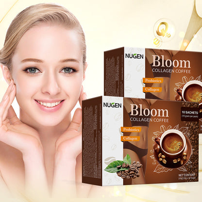 Pre-Order! Slimming Instant Coffee in Chocolate Flavor Neutral Taste Cream Bitter Sugar Glutenin Collagen Bloom White Powder Box Packaging