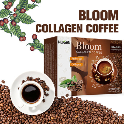 Pre-Order! Slimming Instant Coffee in Chocolate Flavor Neutral Taste Cream Bitter Sugar Glutenin Collagen Bloom White Powder Box Packaging