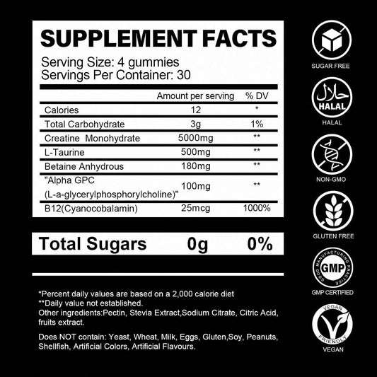 Pre-Order! Creatine Gummies Customized Flavor Pre Workout Supplement 5000mg Creatine Monohydrate Gummies