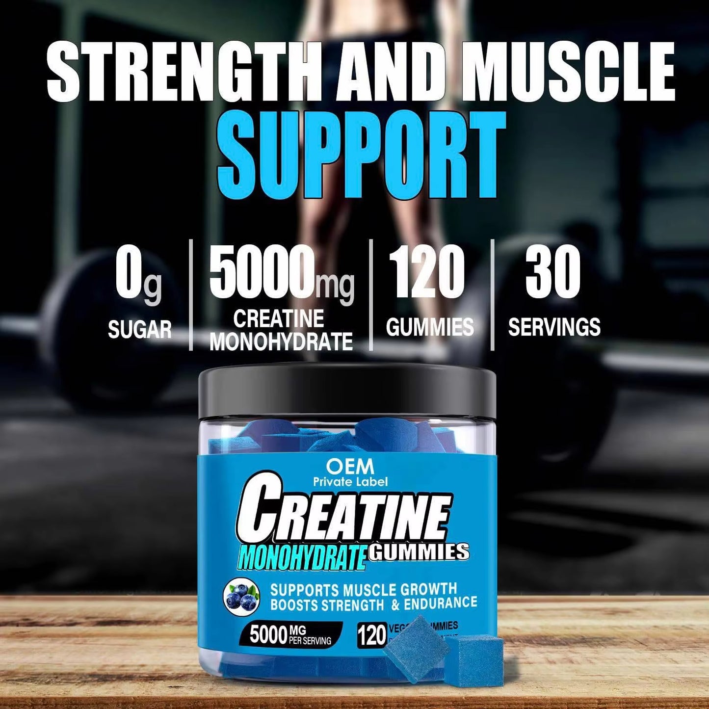 Pre-Order! Creatine Gummies Customized Flavor Pre Workout Supplement 5000mg Creatine Monohydrate Gummies