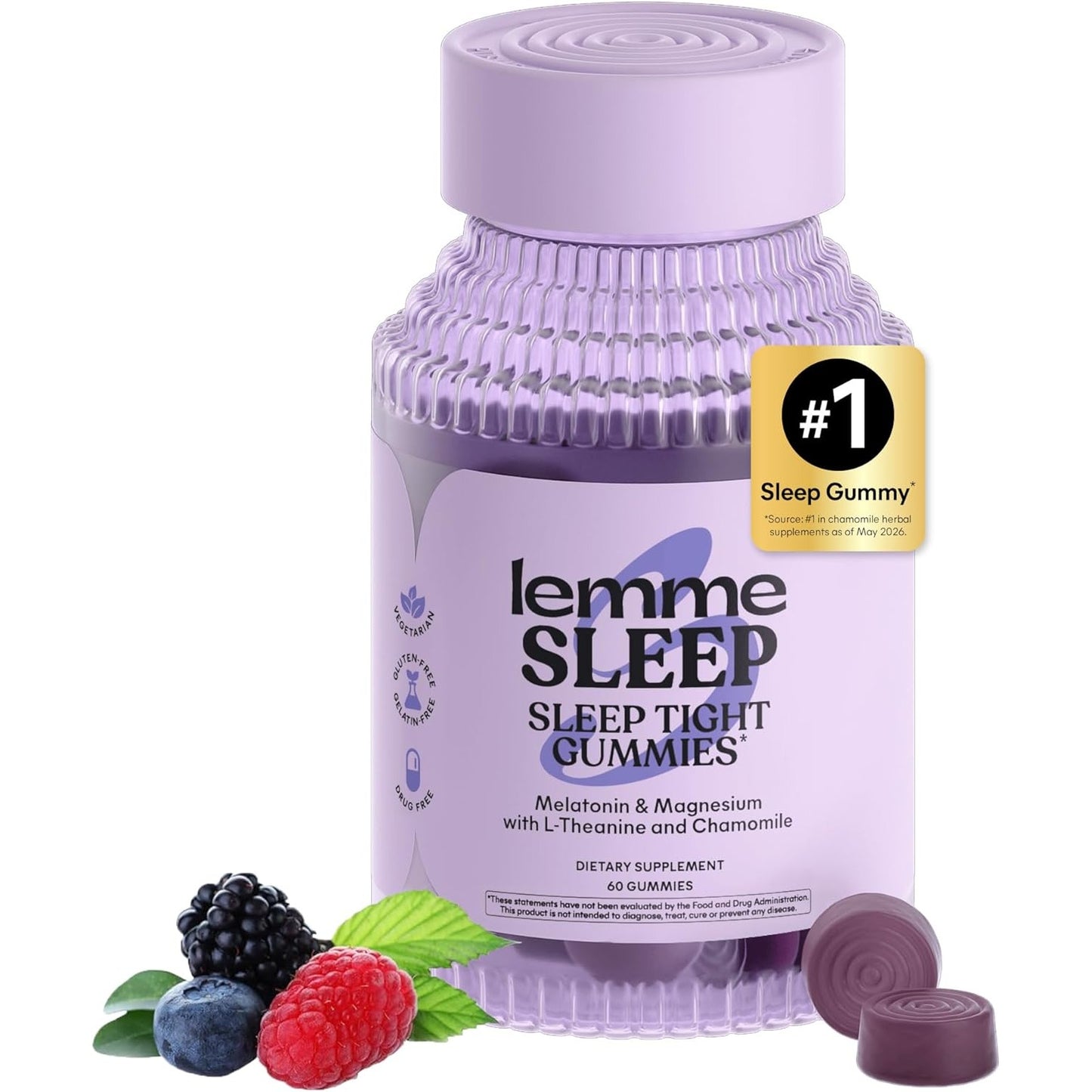 Lemme Sleep Gummies with 5mg Melatonin, 30-Day Supply | 5 mg Melatonin, Elderberry, Magnesium, L-Theanine, Chamomile, Lavender, Drug-Free Sleep Aid, Gluten & Gelatin Free, Non GMO