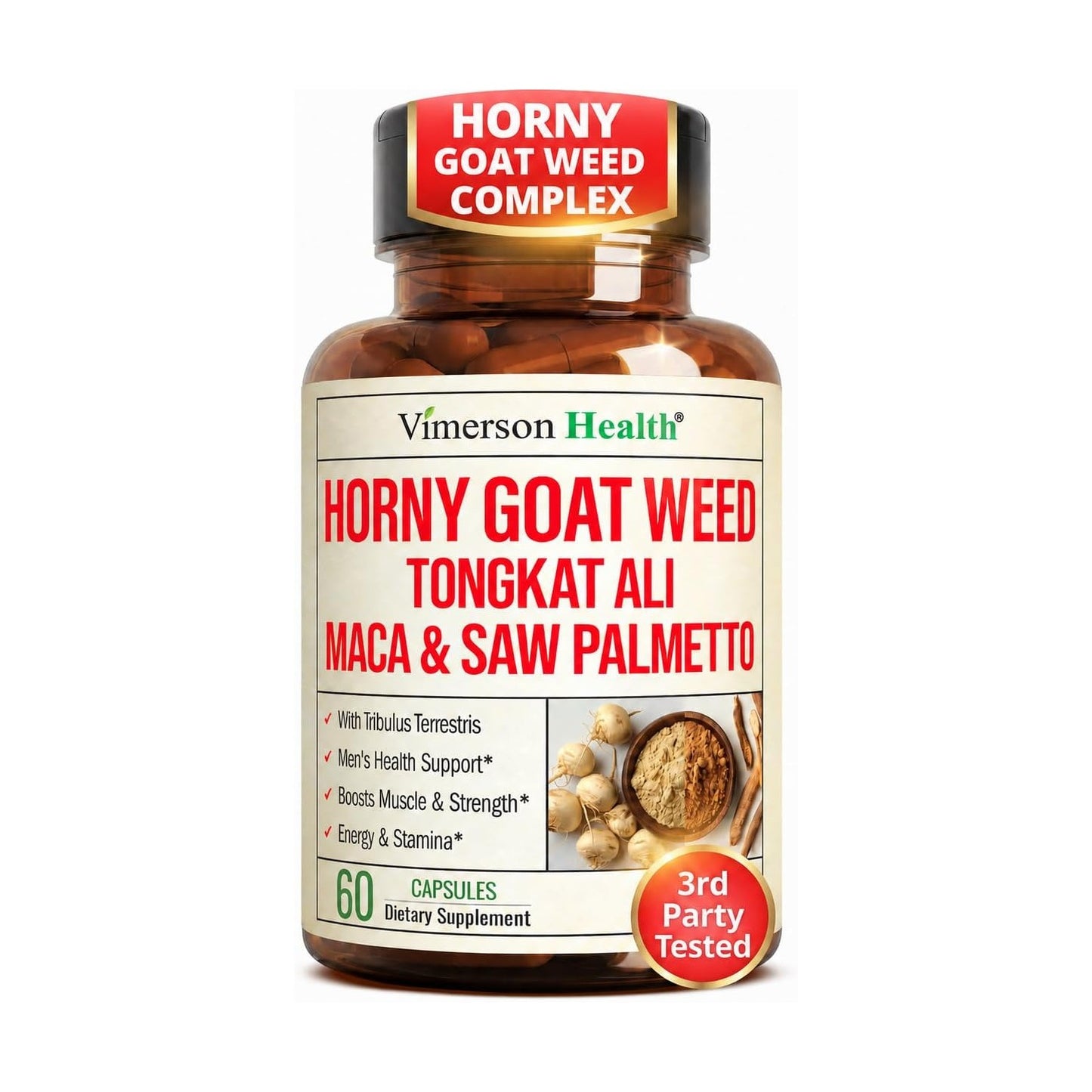 Horny Goat Weed for Men 1000mg – 9-in-1 Male Enhancing Supplement for Energy & Stamina – Hornygoatweed with Maca Root, Tongkat Ali, Saw Palmetto, Panax Ginseng & Tribulus Terrestris – 60 Capsules