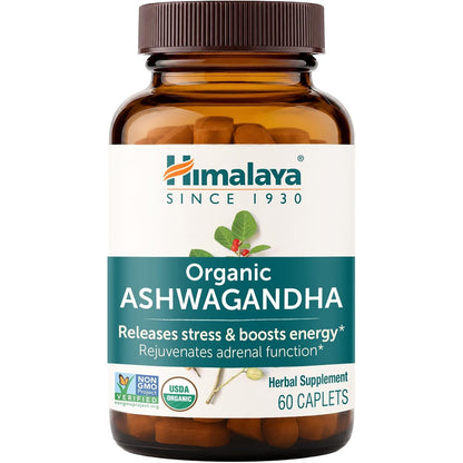 Himalaya USDA Organic Ashwagandha Root, 670 mg, 60 Day Supply, 60 Caplets