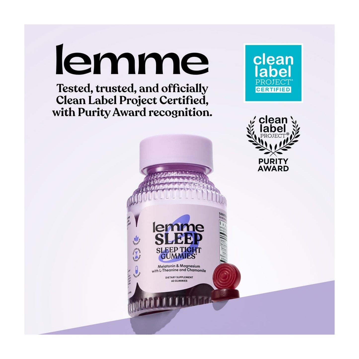 Lemme Sleep Gummies with 5mg Melatonin, 30-Day Supply | 5 mg Melatonin, Elderberry, Magnesium, L-Theanine, Chamomile, Lavender, Drug-Free Sleep Aid, Gluten & Gelatin Free, Non GMO