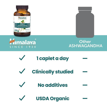 Himalaya USDA Organic Ashwagandha Root, 670 mg, 60 Day Supply, 60 Caplets
