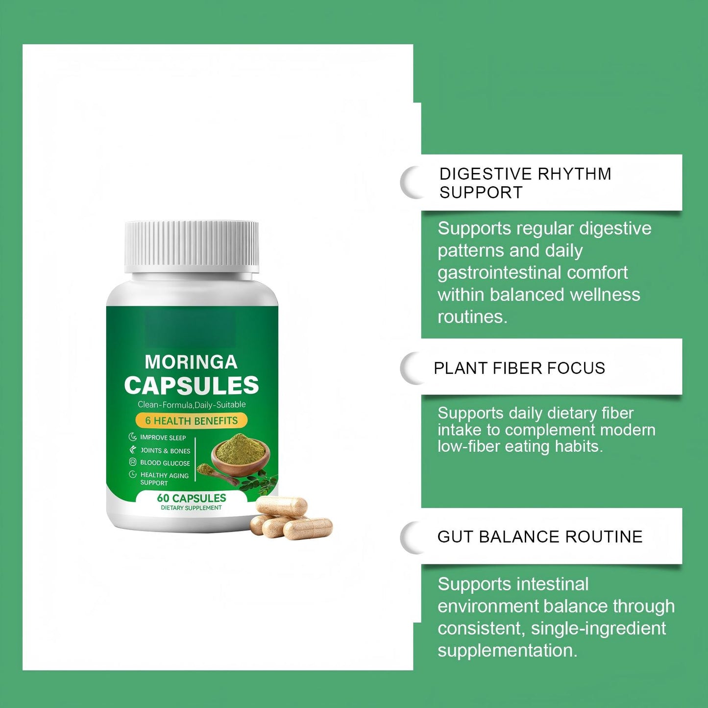 Pre-Order! Moringa Intestinal Support Capsules Improved Bone Density Gentle Formula for Intestinal Balance Body Care 60 Capsules