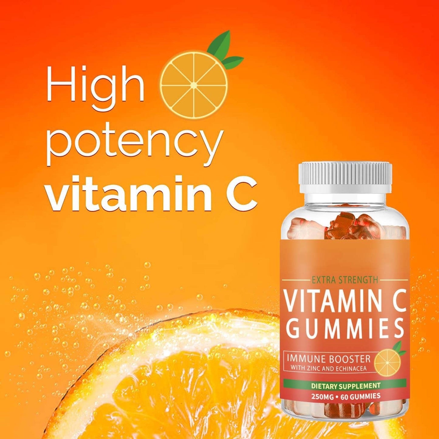 Pre-Order! Mint Flavored Orange Sour Vitamin C Gummies Hard Fruit-Infused Coated Candies 60 Count