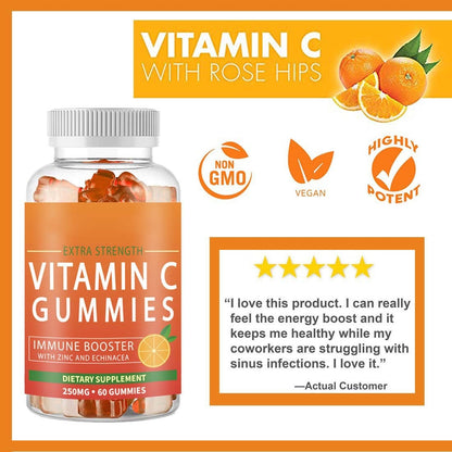 Pre-Order! Mint Flavored Orange Sour Vitamin C Gummies Hard Fruit-Infused Coated Candies 60 Count