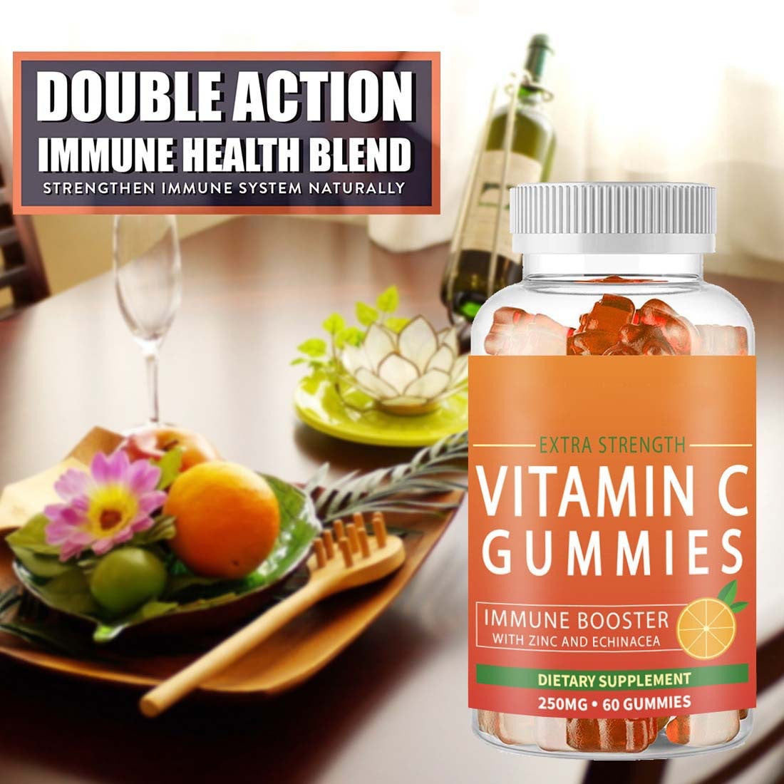 Pre-Order! Mint Flavored Orange Sour Vitamin C Gummies Hard Fruit-Infused Coated Candies 60 Count